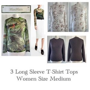 MaxMara Women Medium 3 Long Sleeve T-Shirt Tops / Tropical - Letters - Leopard